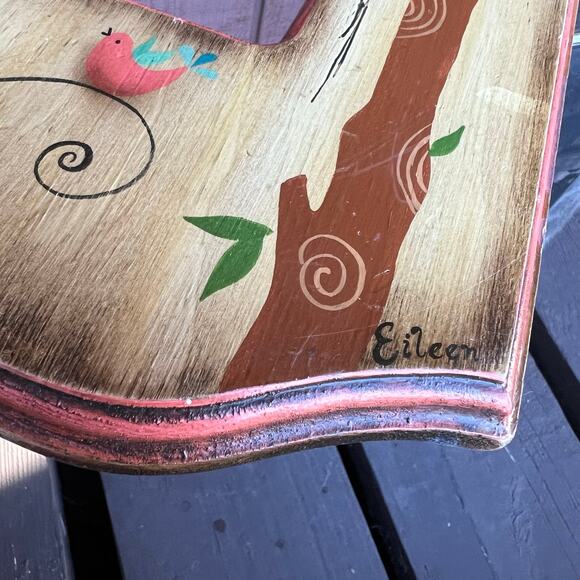 Retro Cottage Style Wood Framed Wall Mirror Hand Painted Bluebirds Folk Art - Picture 6 of 9